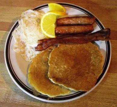 Pancakes, Bacon, Sausage and Eggs for Breakfast